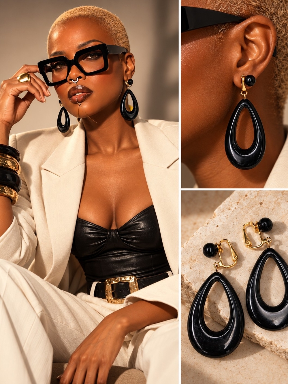 Black Teardrop Hoop Earrings - Elegant Women’s Statement Jewelry